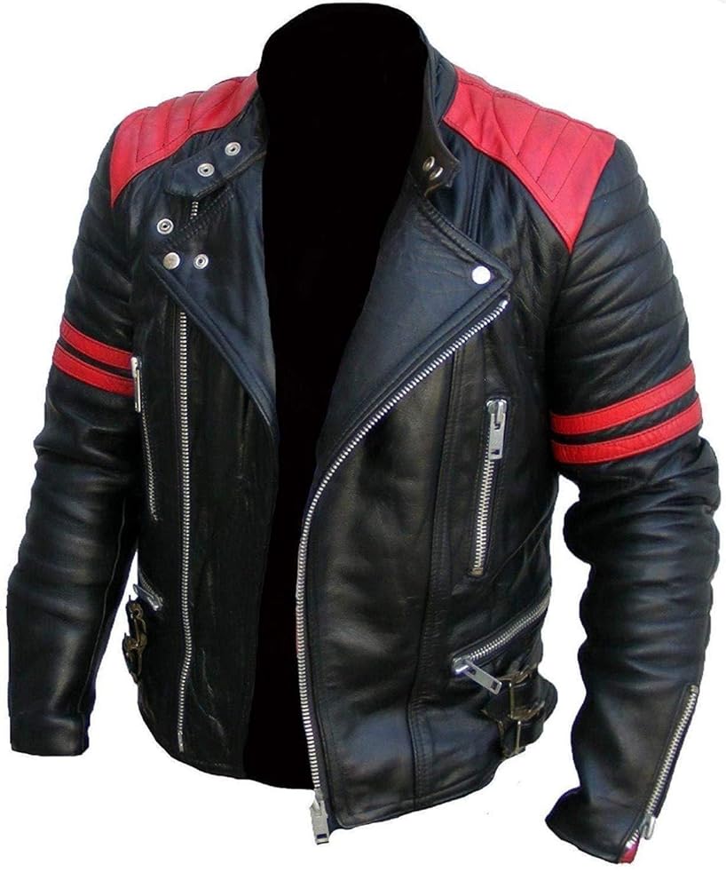 Amazon.com: Mens Biker Quilted Vintage Red and Black